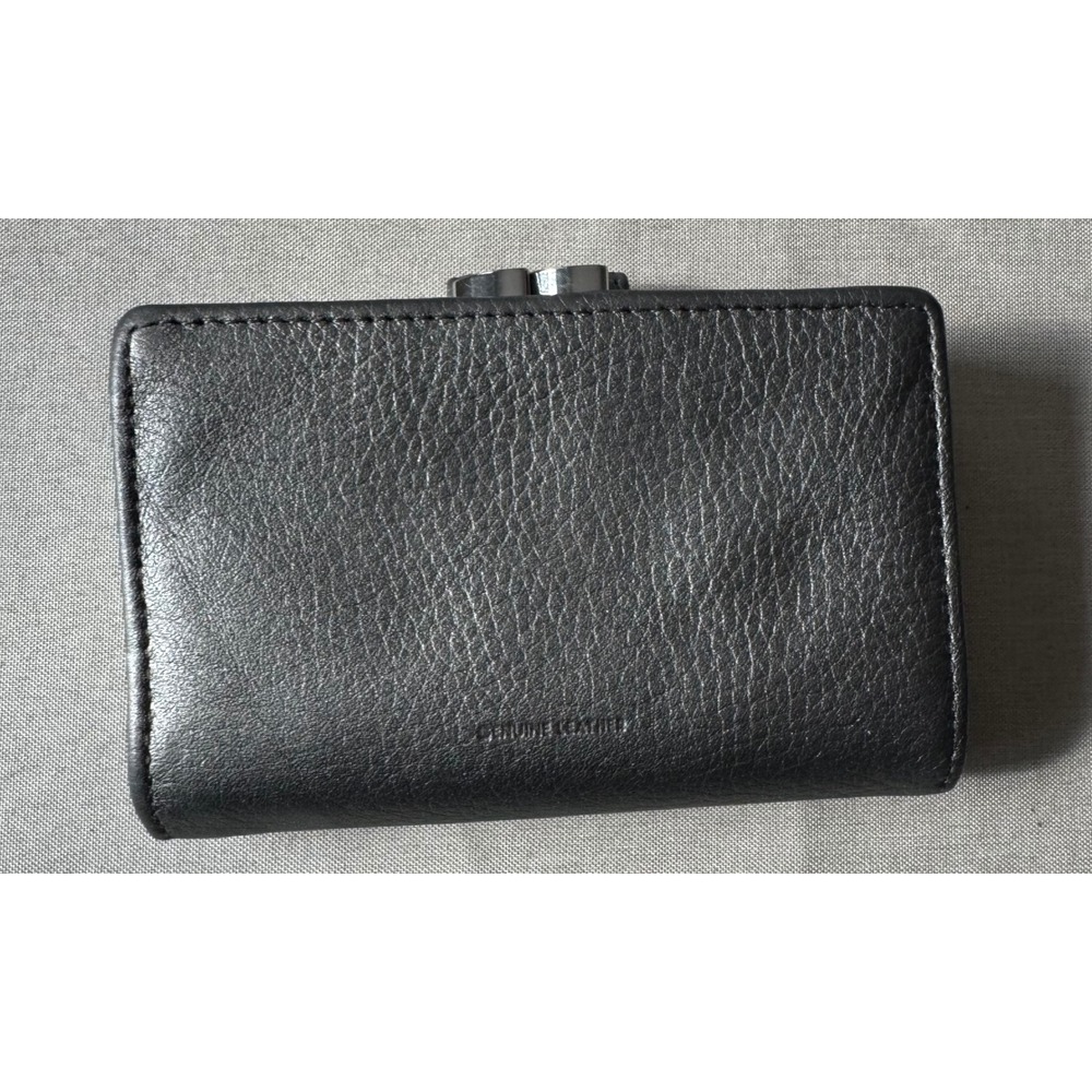 Genuine Leather Bifold Snap Wallet for Women Gray 5.5" x 3.5"